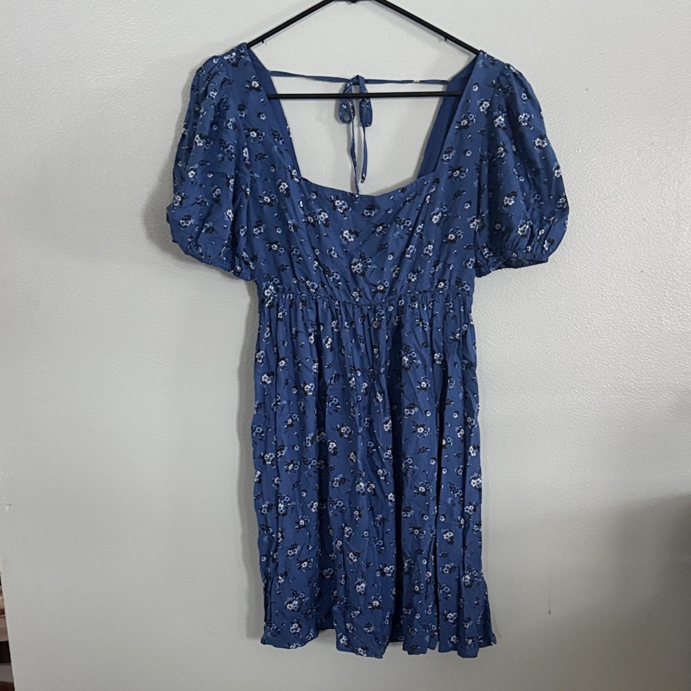 Altar'd State Navy Floral Puff Sleeve Mini Dress